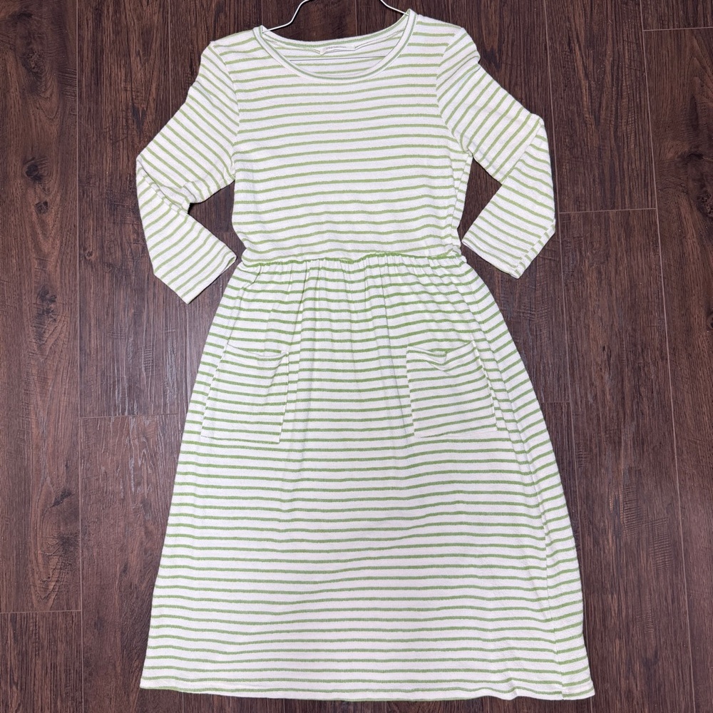 INTERSECTION WHITE GREEN STRIPES TERRYCLOTH DRESS FRONT POCKETS